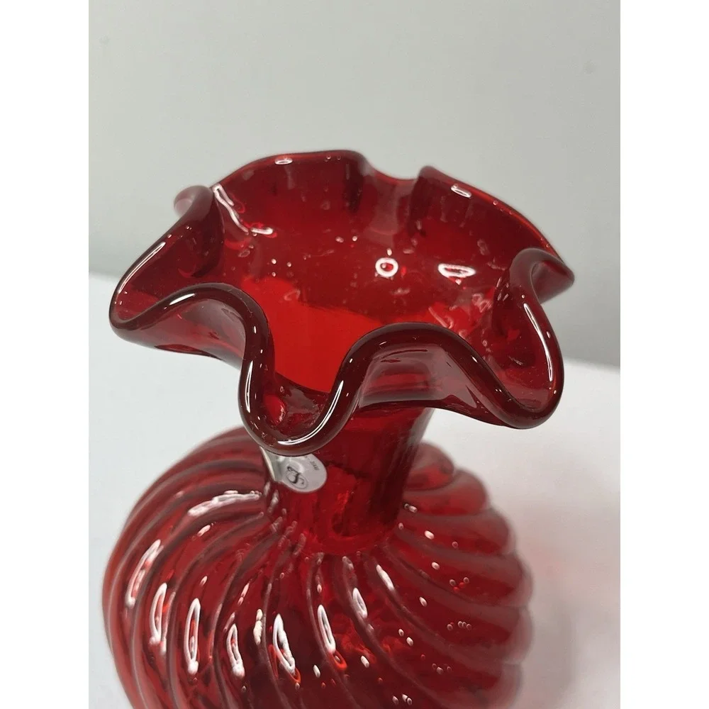 Fenton 95th Anniversary Ruby Red Vase‎ Swirl Vtg